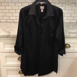 Chico Black Shirt Womens Size 1 Button Down 3/4 Sleeve Classic